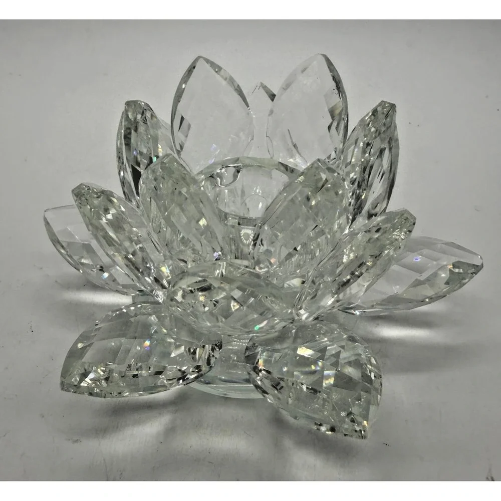 Z Gallerie Crystal Lotus Flower Figurine Small Clear‎ Faceted Candle Holder
